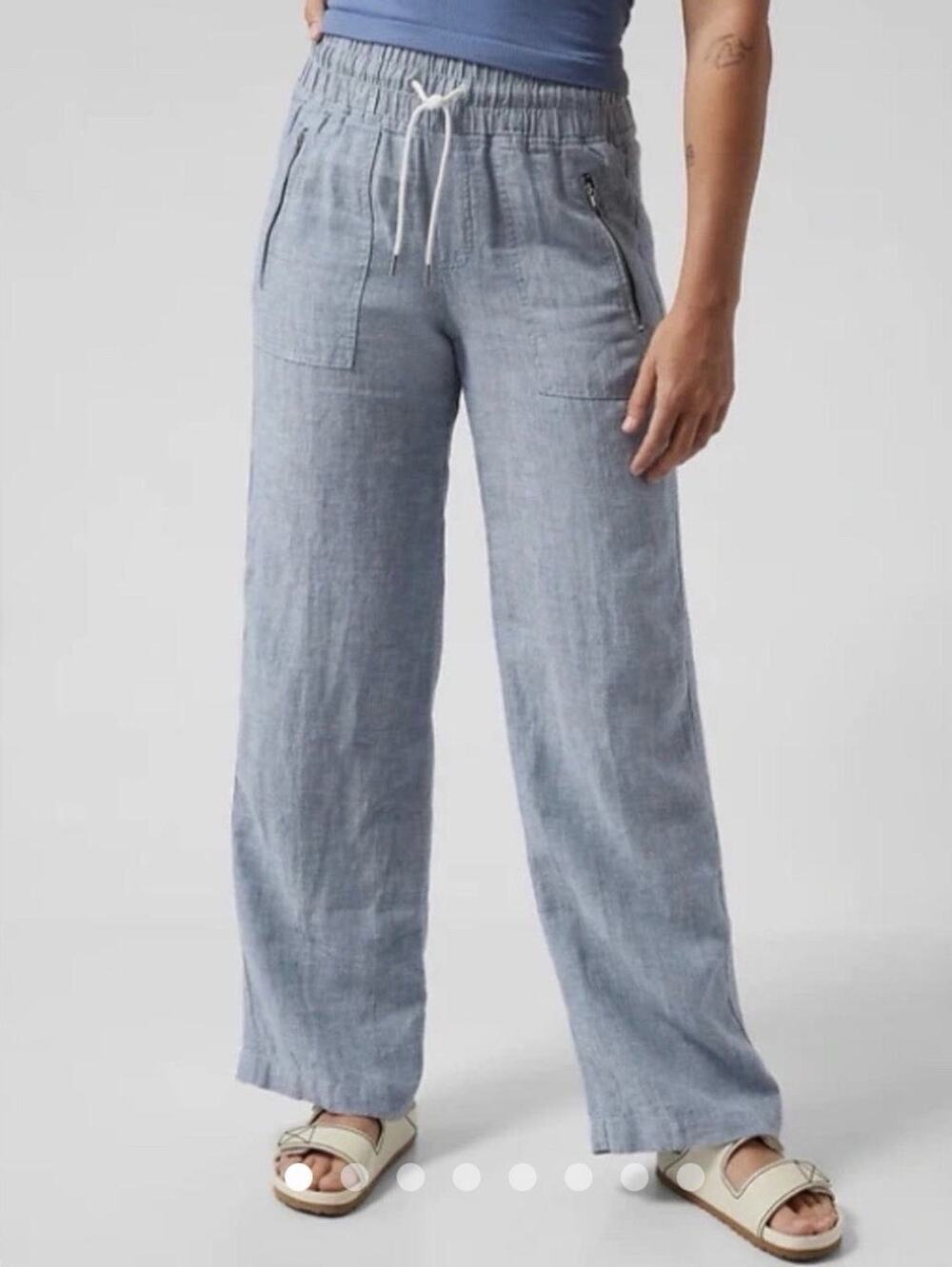 Athleta Women Size 6 Blue Cabo Linen Jogger Pants Cozy Core Wide Leg Preppy